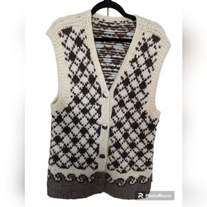 Vintage brown and ivory cream button down vest sz L